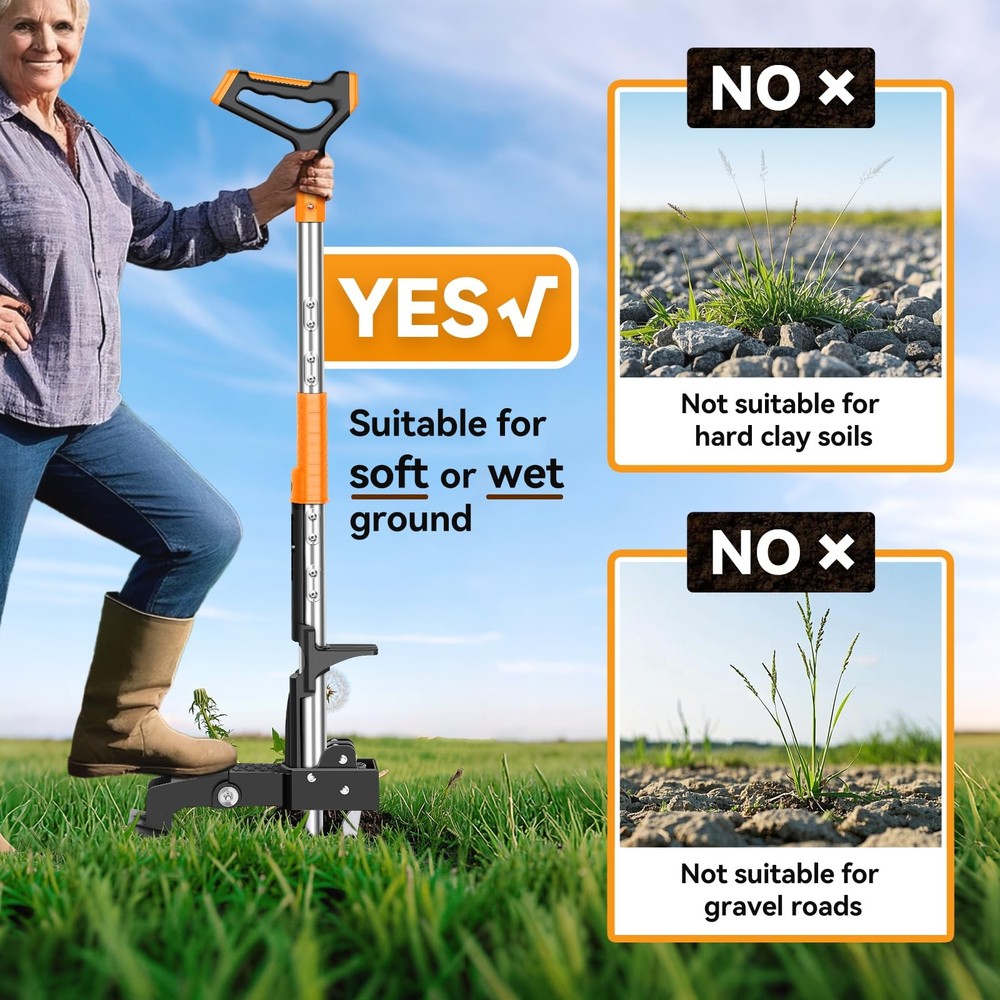 Weed Puller Tool,Detachable Stand Up Weed Puller with Long Handle,3-Claw Stee...