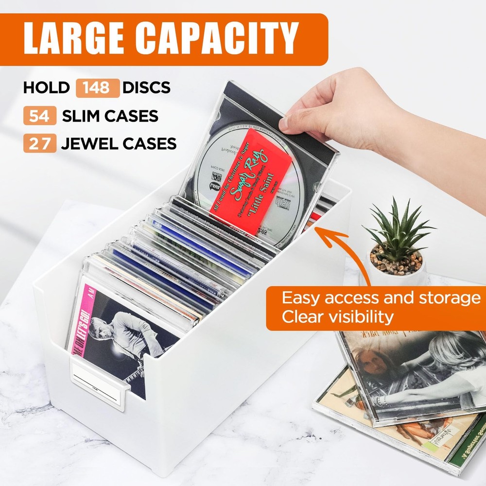 CD Storage Box Stackable Plastic CD Organizer Hold Up to 25 CDs CD Storage Ca...