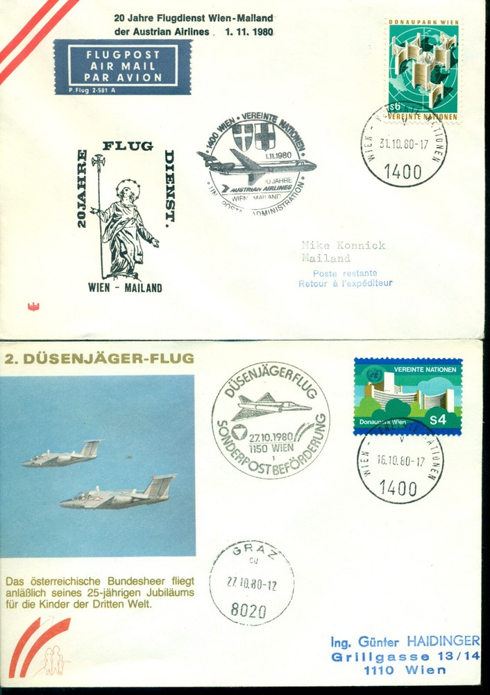 21 UN Vienna Covers - all First Flight or Flight Covers