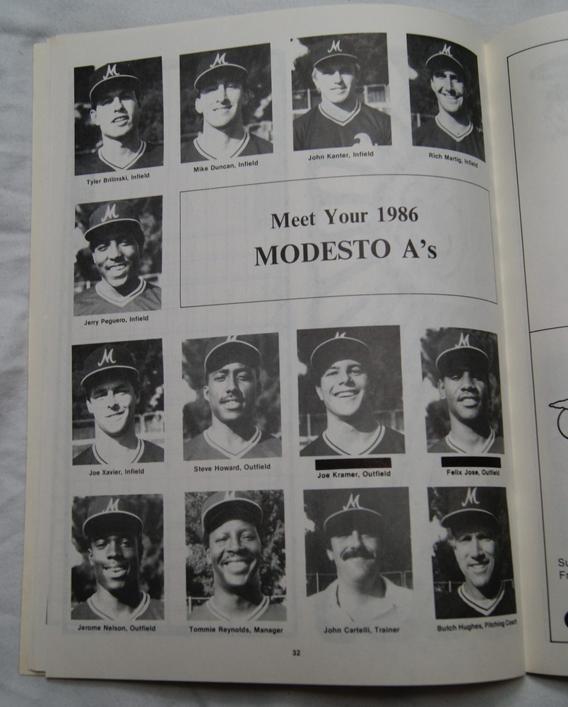 1986 modesto a's official souvenir program name error corrected unscored
