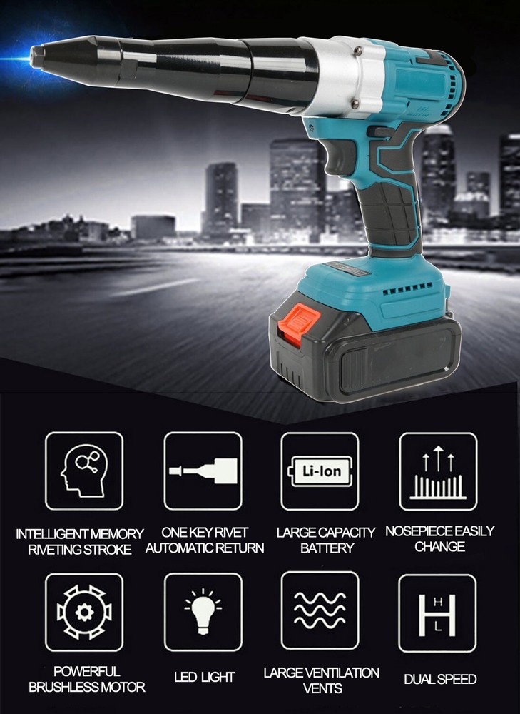 Cordless Ergonomic Rivet Tool Gun Rivnut Setting Tools Nut Setter Blind Riveter