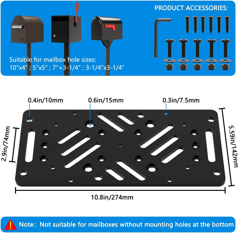 Antirust Mailbox Post Mount Bracket, Heavy-Duty Plate for Post Mount Mailboxes,