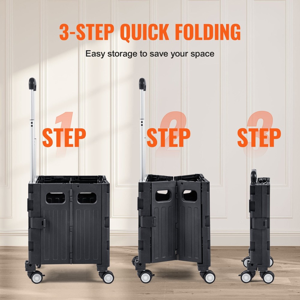 Foldable Utility Cart 110 lbs Load Capacity Folding Portable Rolling Crate