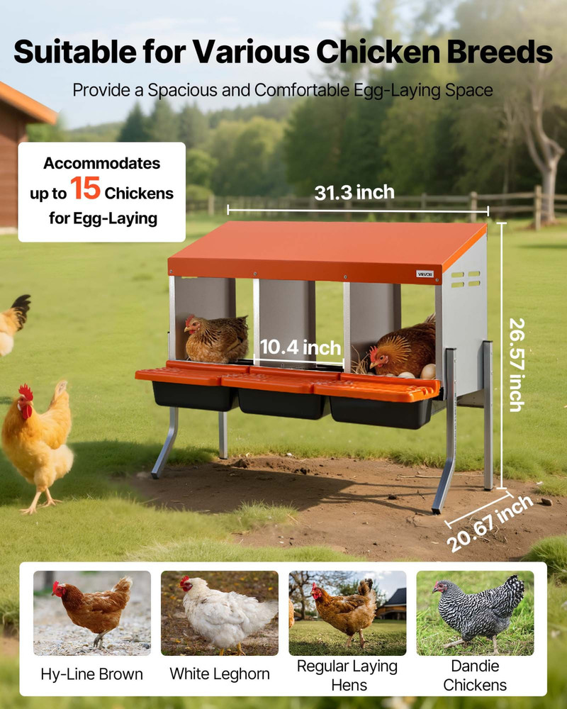 VEVOR 3 Hole Chicken Nesting Box with Legs, Roll Away Egg Collection