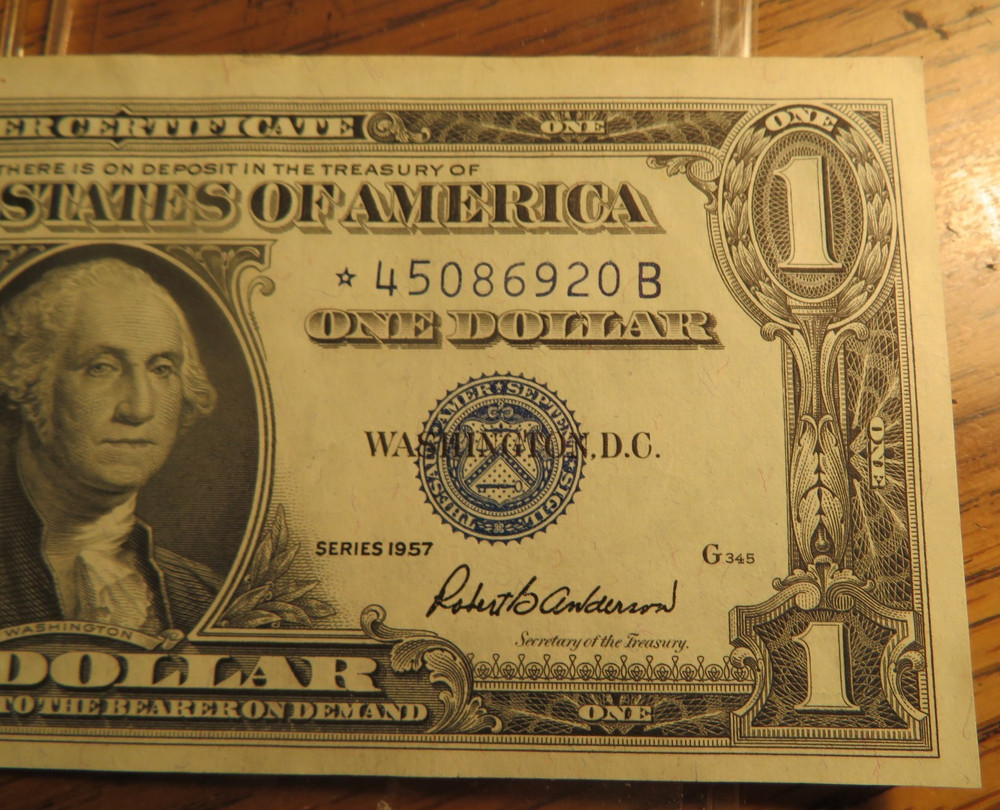 Two (2) 1957 Silver Certificate Dollar Star Notes Consecutive #'s Crisp