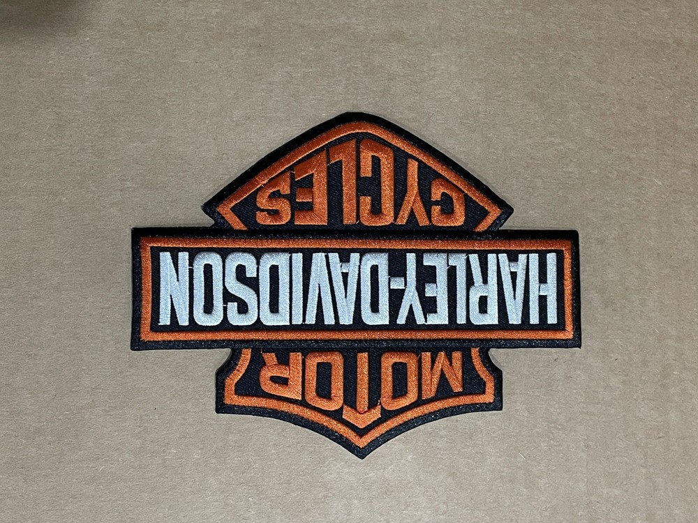 Harley Davidson Classic Black - Orange Patch BAR & SHIELD - NEW. 7”x 5-1/2”