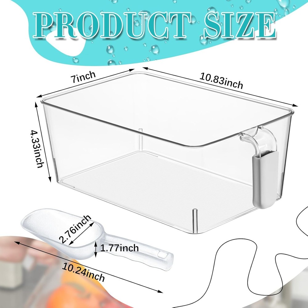2 Set Ice Storage Bin & Flexible Scoop Set Plastic Freezer Bin W/ Pull out