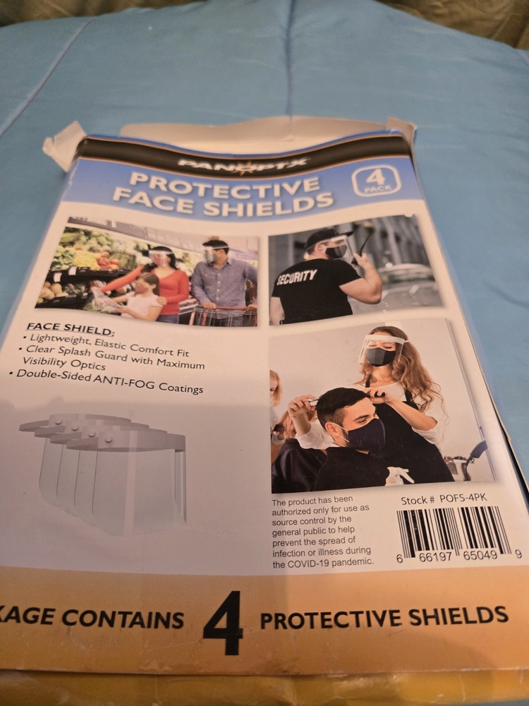 Protective Face Shields by Panoptx - 4 Shields per Box - Lightweight, Elastic