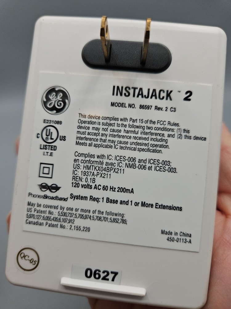 GE Instajack 2 Base and Extension Unit 86597 Wireless Phone Jack System
