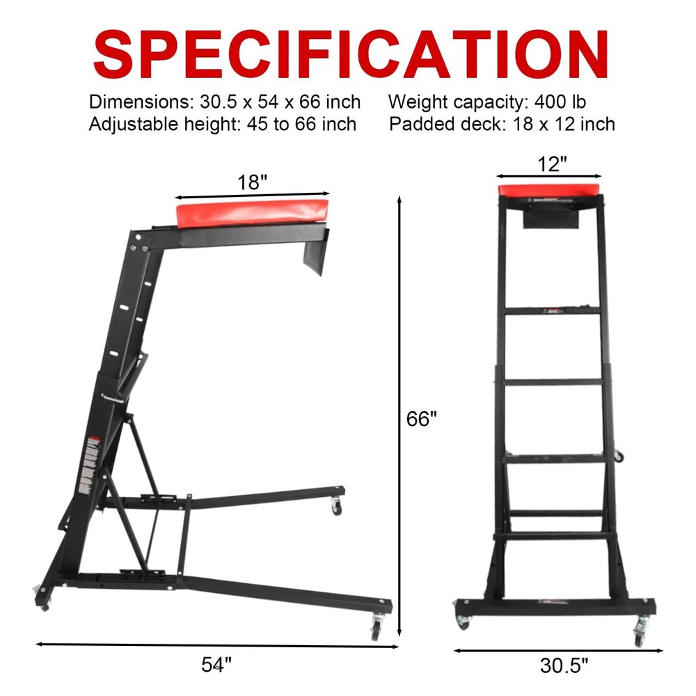 45 to 66 in Adjustable Height Foldable Automotive Engine Topside Rolling Creeper