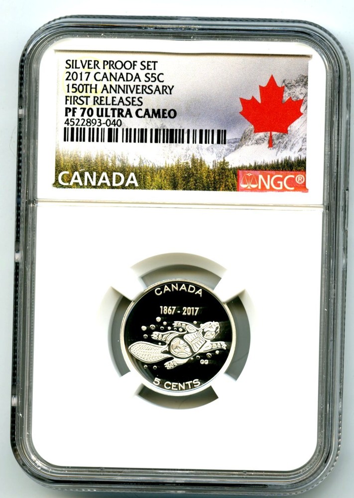 2017 CANADA 15OTH ANNIV 5 CENT NGC PF70 FIRST RELEASE .9999 SILVER PROOF NICKEL