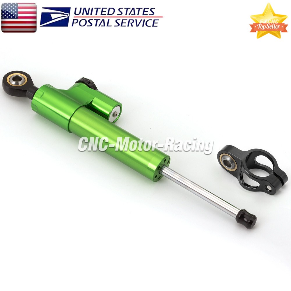 Green+Black Adjustable Steering Damper Stabilizer Linear Shock 255mm Motorcycle