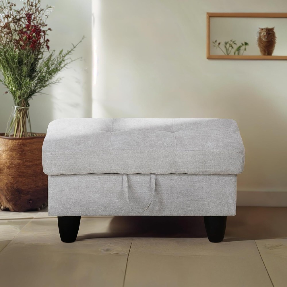 Ottoman Rectangular 28.5"x19"x17.5", Light Gray-flannel Square Pattern