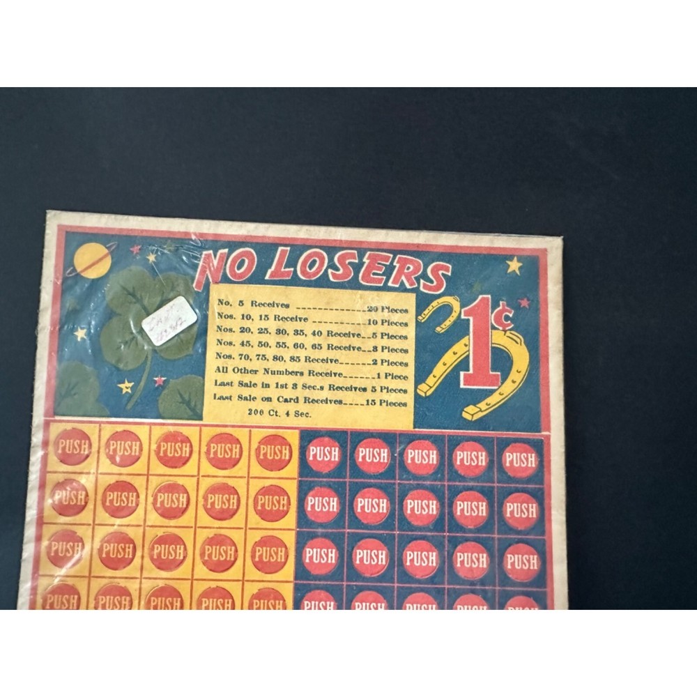 No Losers 1 Cent Punchboard Unpunched W.H. Brady Co.