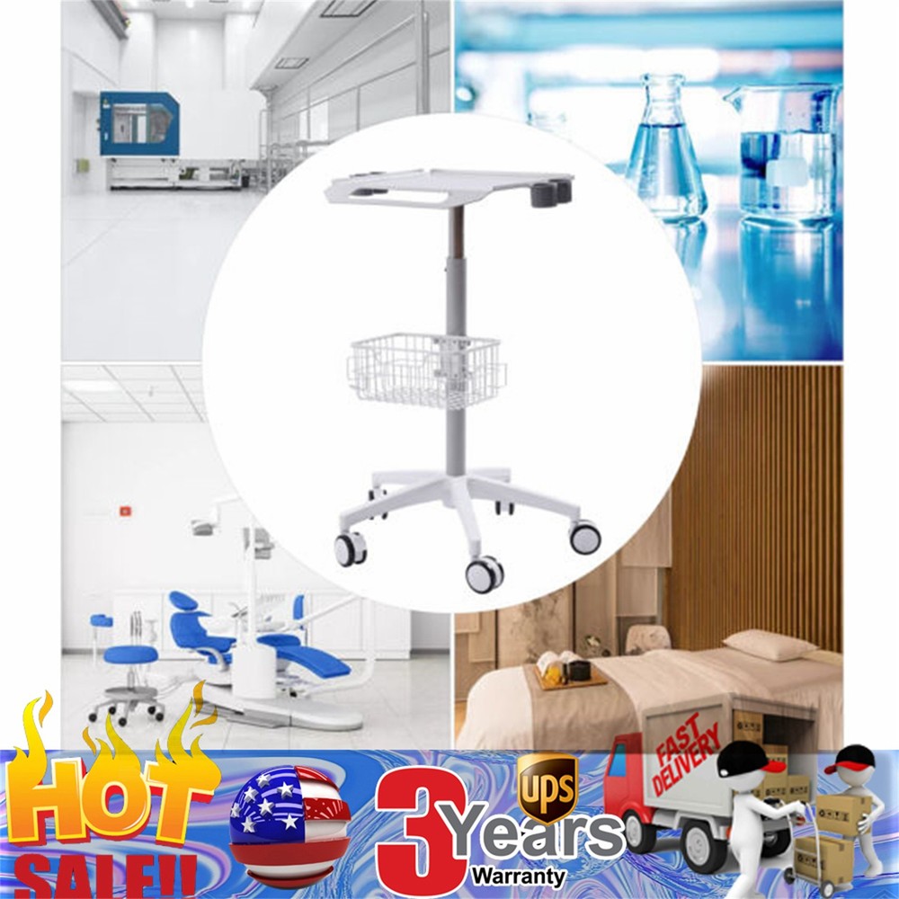 Versatile White Medical Cart with Adjustable Height and Ample Storage