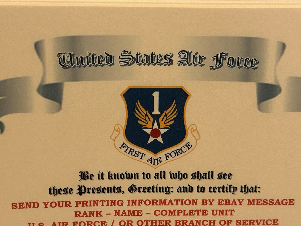 U.S. AIR FORCE / FIRST AIR FORCE - OUTSTANDING UNIT AWARD CERTIFICATE