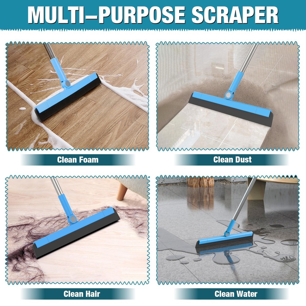 KOLLIEE Floor Squeegee Adjustable 59'' Long Handle Blue Squeegee,