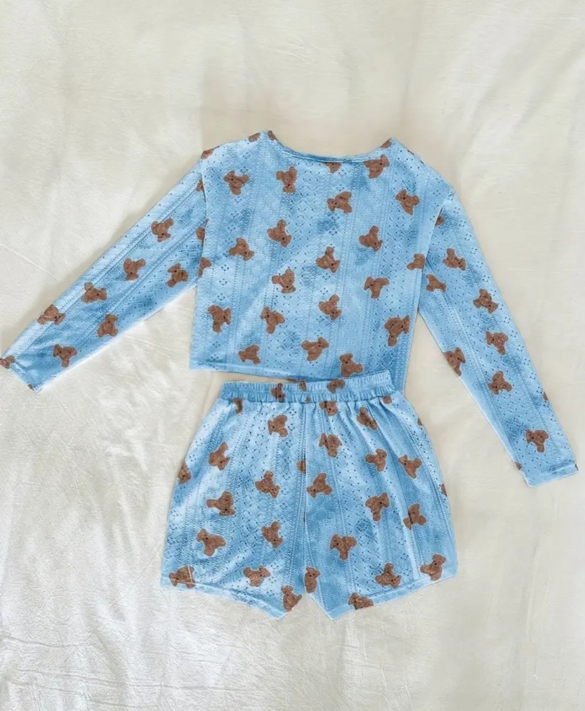 Blue teddy print co-ord set size SSize 6-8