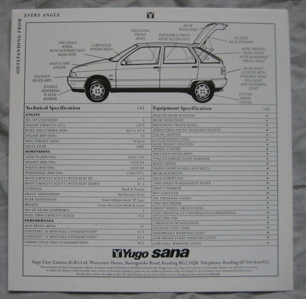 1990 Yugo Sana Fold Out Brochure