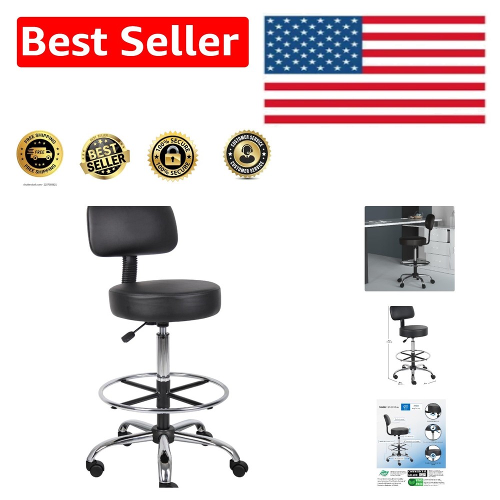 Durable Antimicrobial Vinyl Drafting Stool with Chrome Base - Black Elegance
