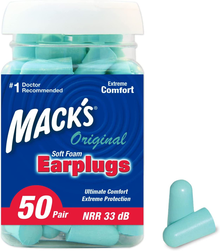 Mack's Original Soft Foam Earplugs, 50 Pair - 33dB Highest NRR, Comfortable Ear
