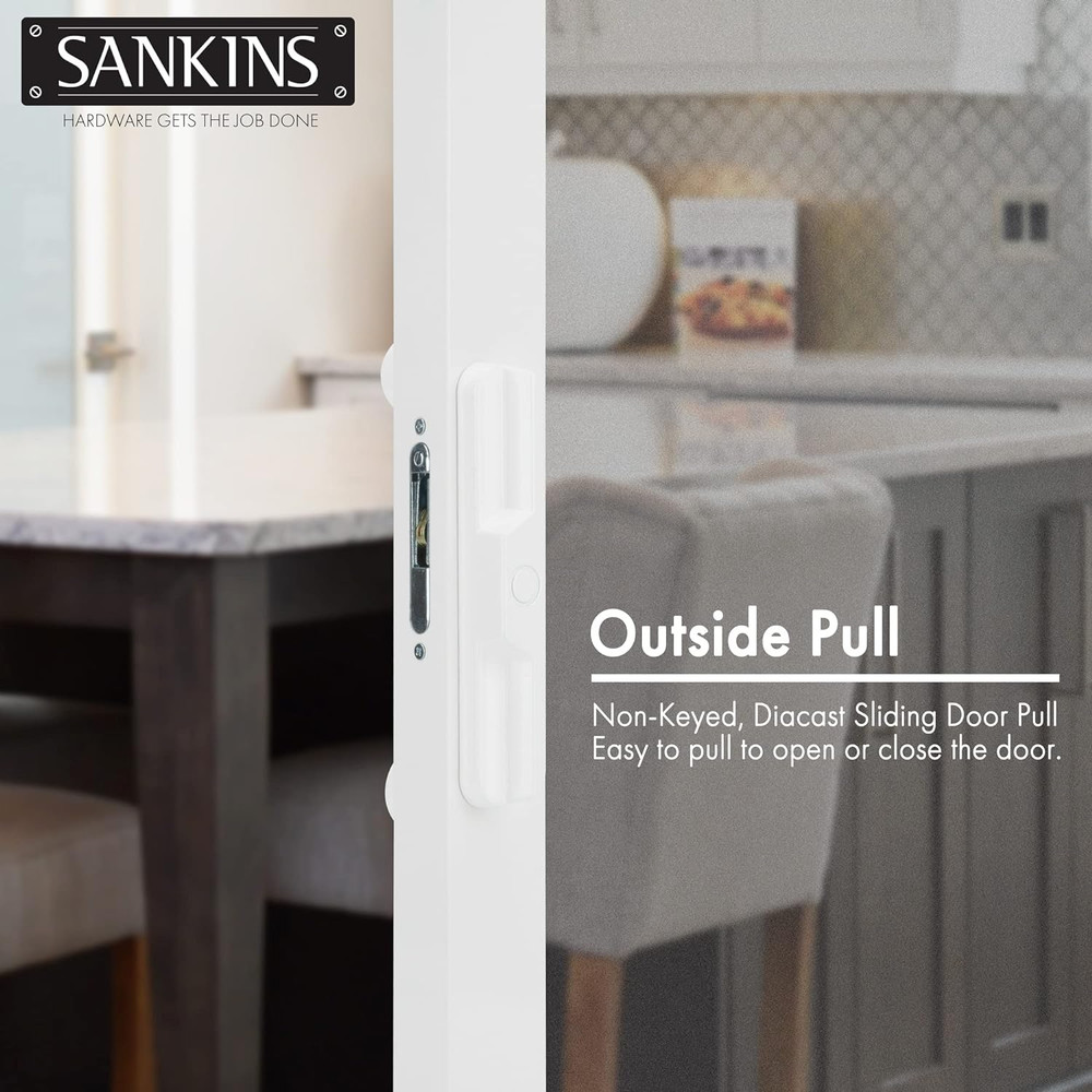 Sliding Patio Door Handle Pull Set with Mortise Lock, Full Replacement White Die