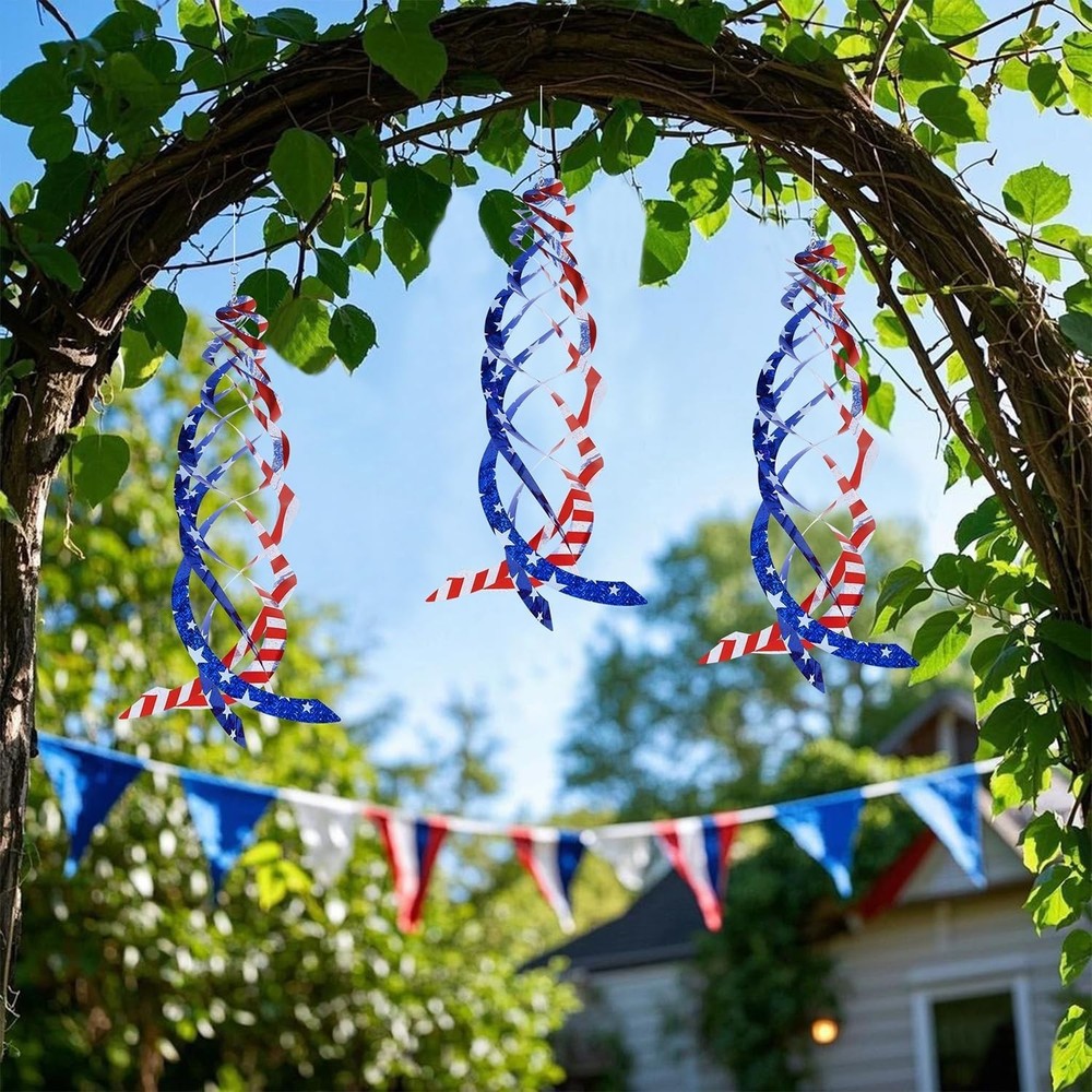 6 American Flag Reflective Garden Spinners - Effective Bird Deterrent Solution