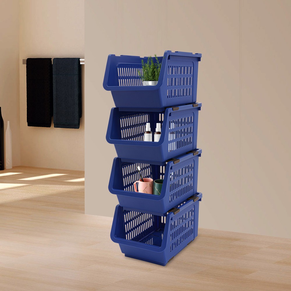 4 PCS Stacking Storage Baskets, PP Plastic Stackable Organizer Bins 76x34x24cm
