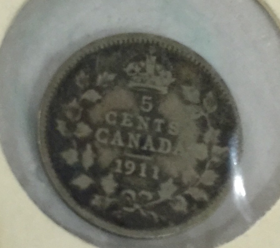 1911 Canada SILVER 5 Cents 92.5%/1.15gr