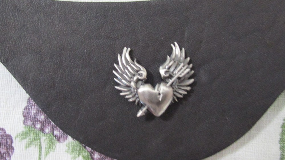 Black Leather Spur Straps Broken Heart Concho Ornament