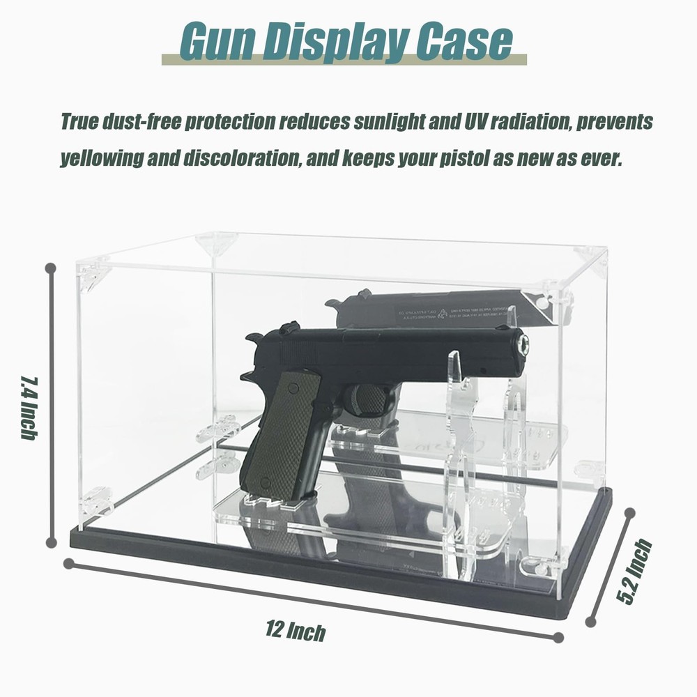 Acrylic Pistol Display Case with Dual Mirror & UV Case, Clear