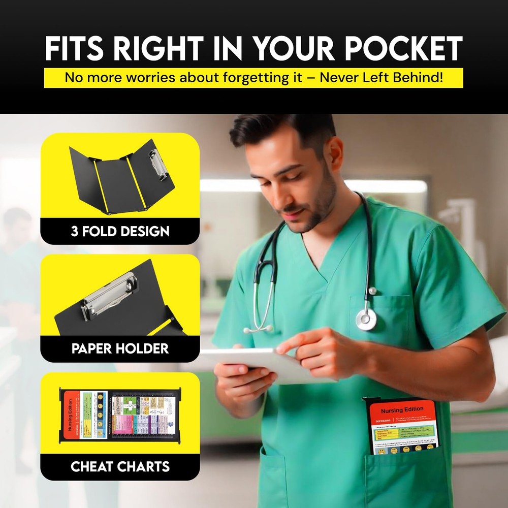 Nursing Clipboard Foldable with Medical Edition Cheat Sheets, 3 Layers Alumin...