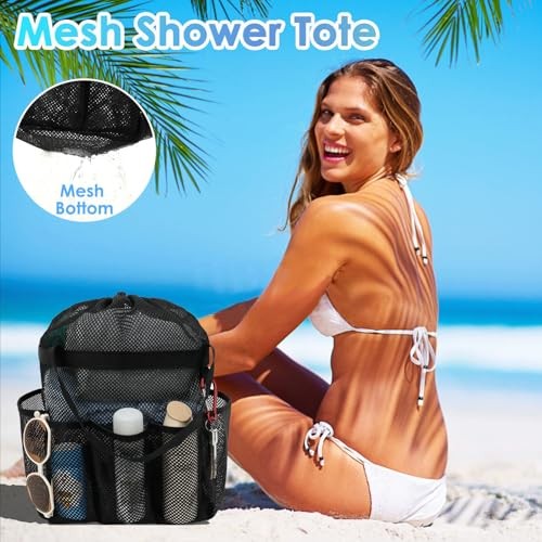 Mesh Shower Caddy Portable with Extra Large, Drawstring Closure - Black