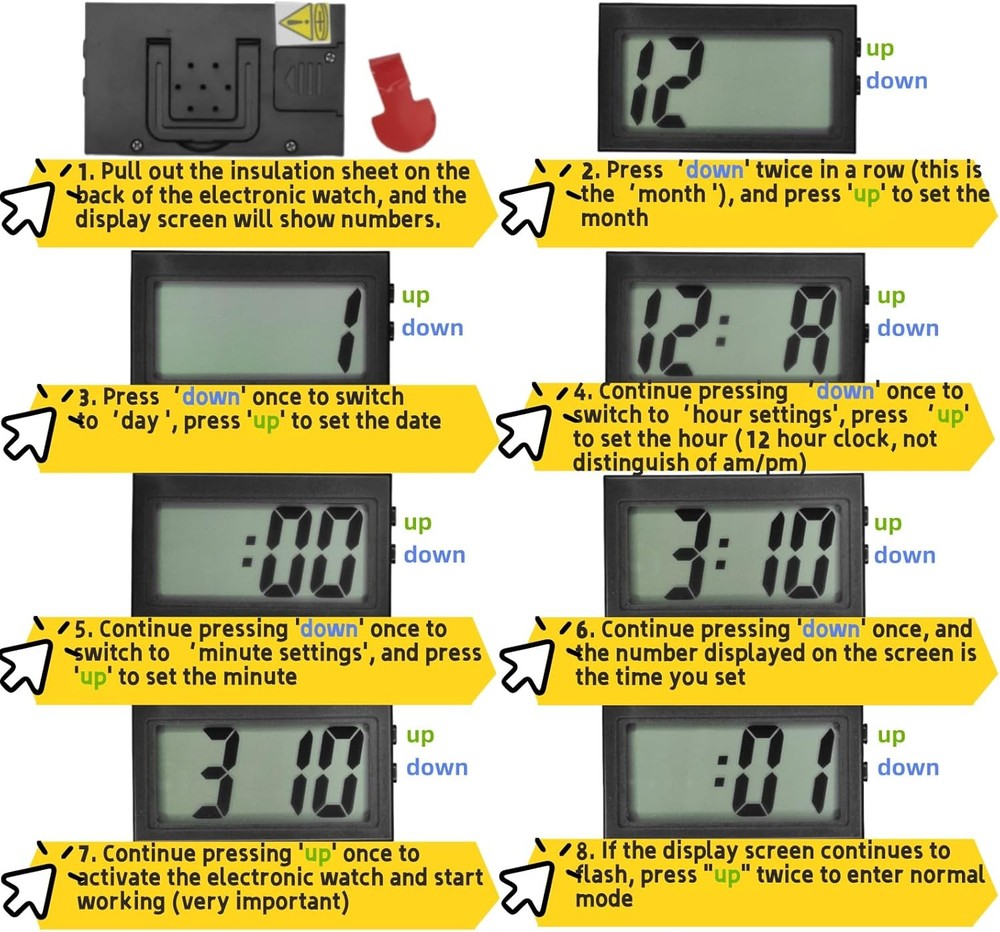 Car Dashboard Digital Clock - with Jumbo LCD Time & Day Display - Mini black