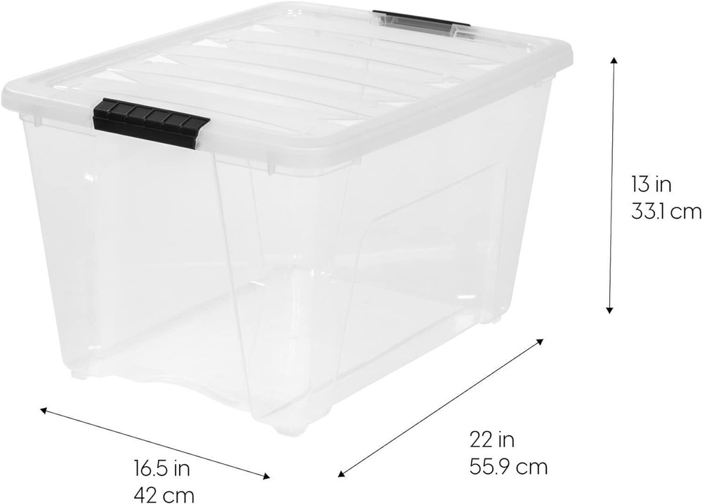 53 Quart Stackable Plastic Storage Bins with Lids and Latching Buckles 6 Pack