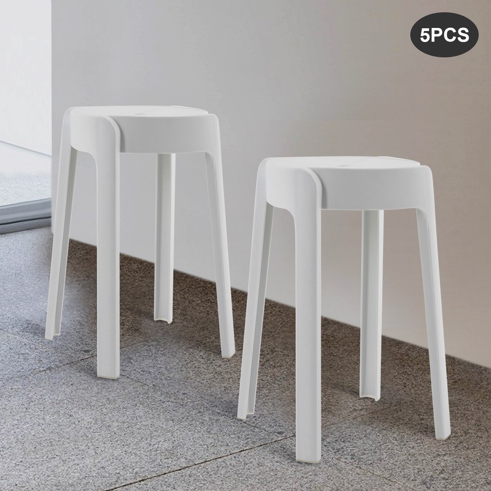 Set of 5 Portable Plastic Stack Stools Backless Classroom Seating Chair White