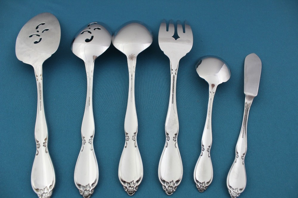 Butter Oneida Community CHATELAINE Serving (6p Set) Tablespoon Pierced Fork Pie