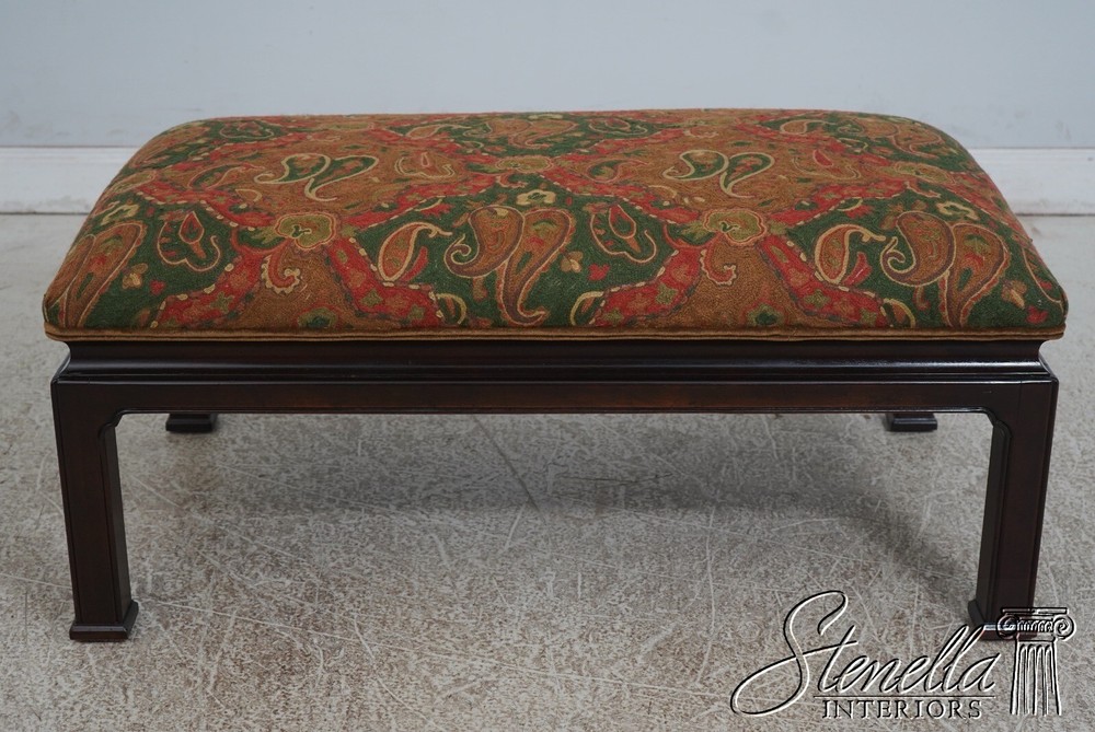 L68530: Crewlwork Upholstered Chippendale Ottoman Bench