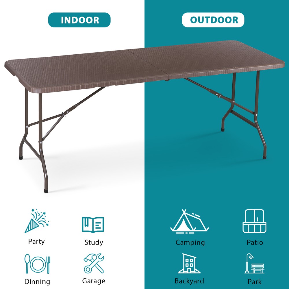 6ft Folding Table with Handle & Safety Locks - Portable Picnic & Camping Table