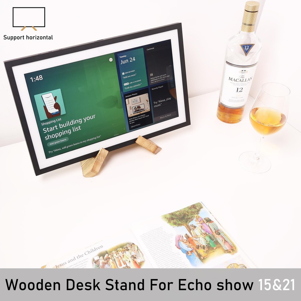 Solid Wood Tablet Computer Stand Echo Show 15 21 Horizontal Vertical Light Brown