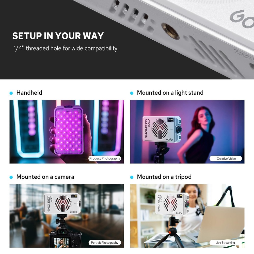 C30R RGB Light Panel 30W, Portable Led Video Light Panel w/Diffusion, 1800K~1...