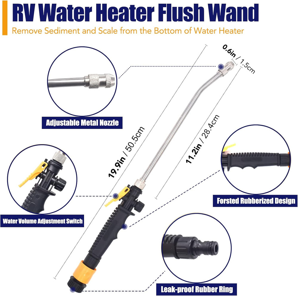 RV Water Heater Tank Rinser, Metal Tube RV Water Heater Flush Wand, Camper Hot W