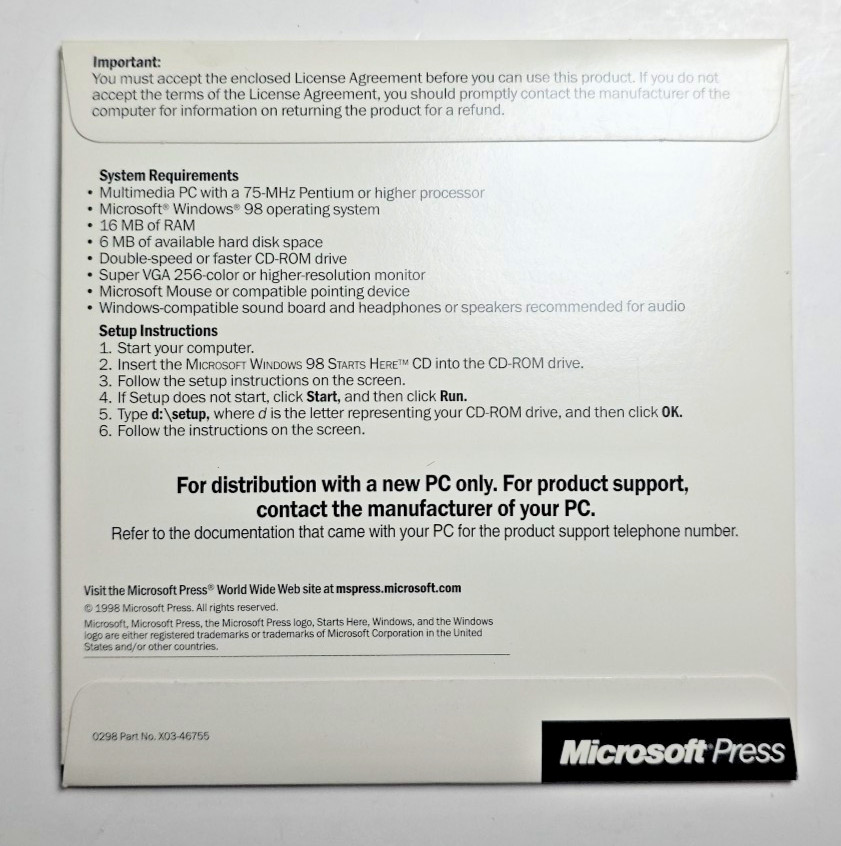 Microsoft Windows 98 Starts Here/Second Edition (Disc Only) PC - no Windows CD