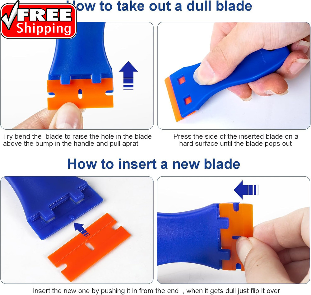 Plastic Razor Blade Scraper Tool, 6 Pcs Razor Scraper with 60 Pcs Plastic Blades