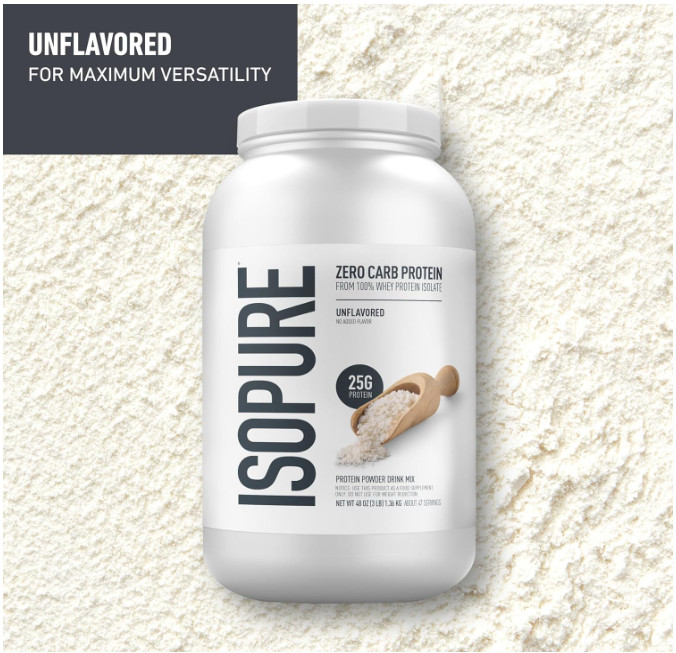 Isopure Zero Carb Whey Isolate Protein Powder, Unflavored, 3 lb, 47 Servings