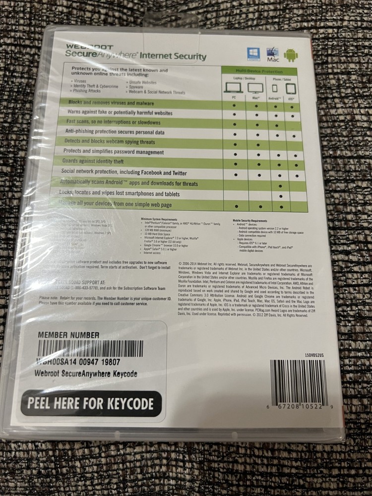 Webroot Secure Anywhere Antivirus Software Internet Security 3-Device New Sealed