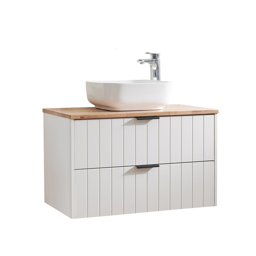 32" Double Drawer Wall-Mounted Bathroom Vanity,White Cabinet w/Ceramic Sink
