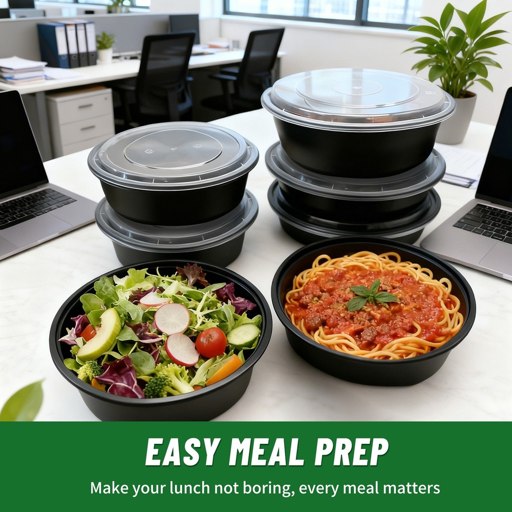 200pcs Set 16oz Black Bento Boxes Leakproof Stackable Meal Prep Containers
