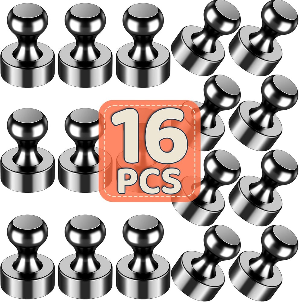 16 Pcs Small Magnets, Strong, Refrigerator, Locker, Black