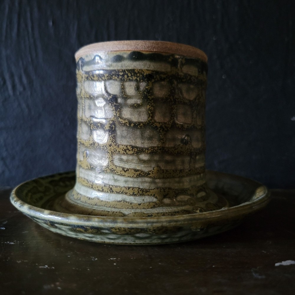 Vintage Studio Pottery Match Holder With Saucer Boho Rustic Decor